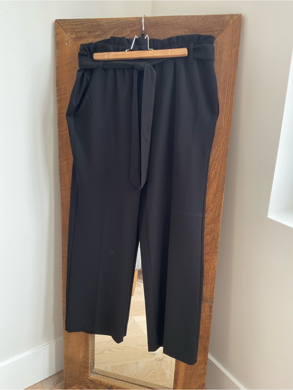 Black Paperbag Waist Tie Pants - Women's